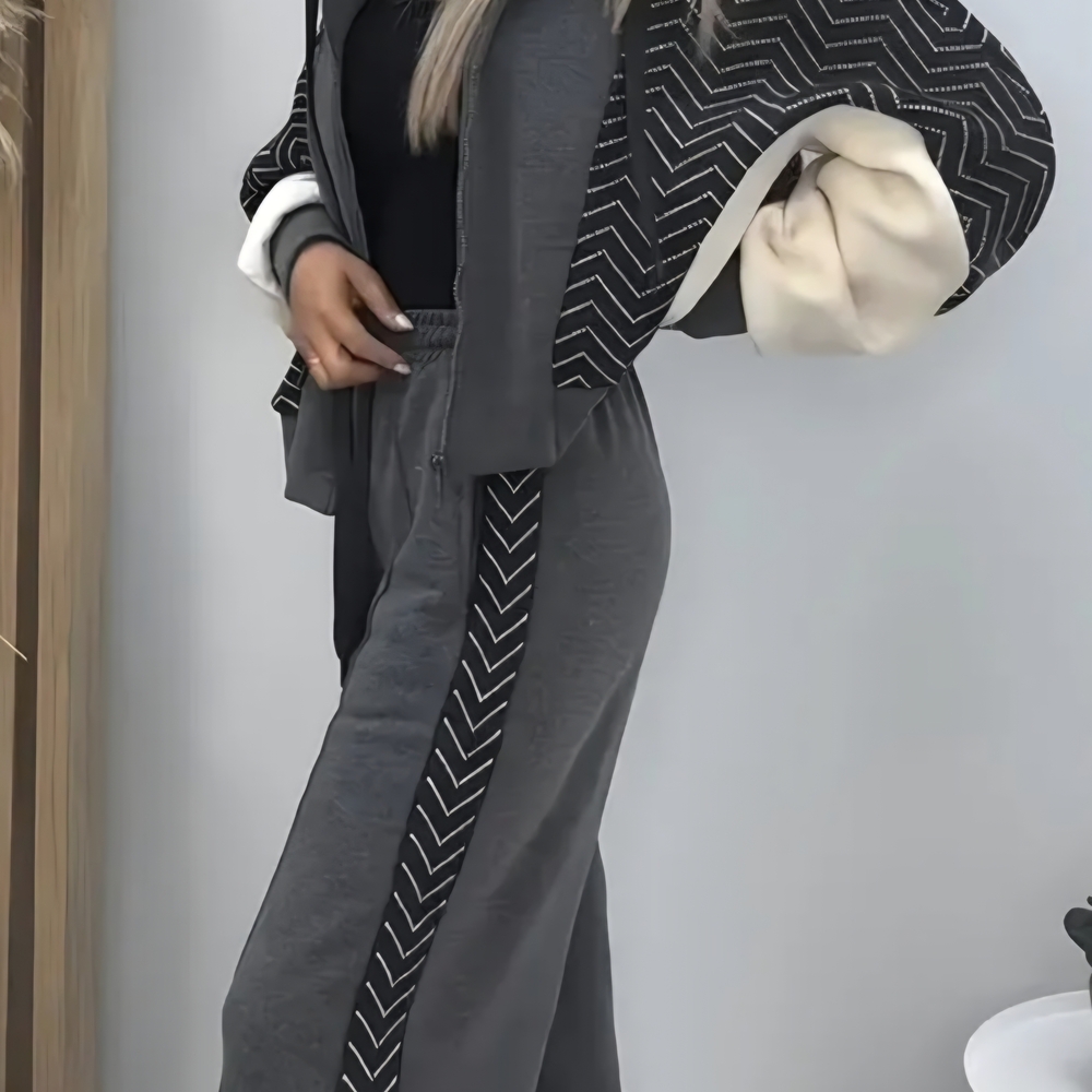 2pc Chic Gray Joggers with Black Detailing